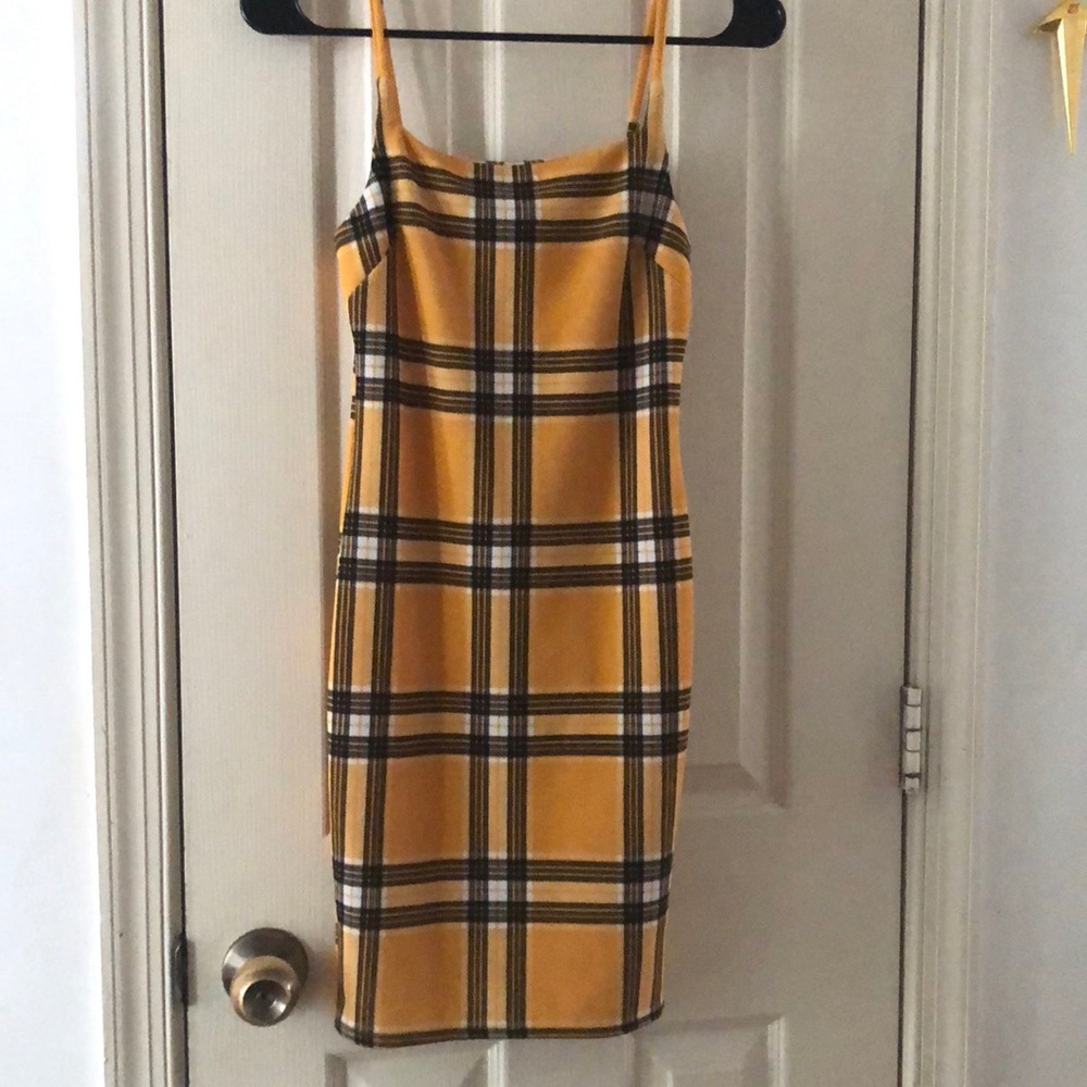 Yellow black and white plaid dress